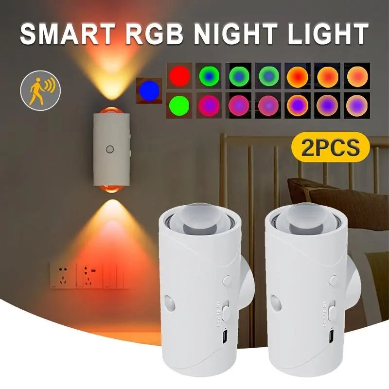 4/2/1-Pack Smart Motion Sensor Night Lights - RGB Color Lights with 2 Modes! 1500mAh USB Charging & Magnetic Step Lights for Stairs, Hallway, Wardrobe - Dimmable Mood Bedside Lighting | Holiday Gifts for Family, Couples, Kids(Christmas, Valentine's Day)