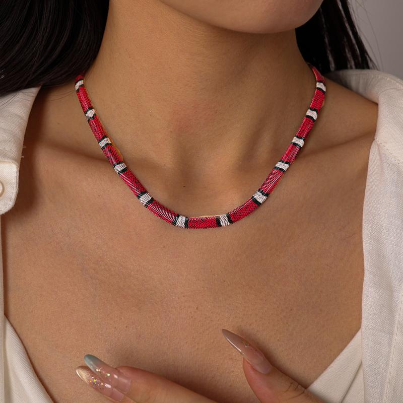Snake Print Metal Statement Necklace for Women