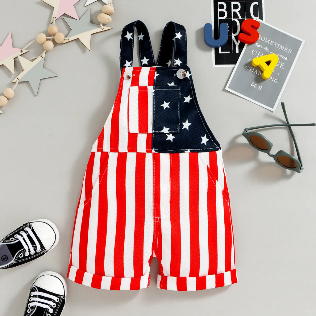 Baby 4th of July American Flag Denim Overall Shorts