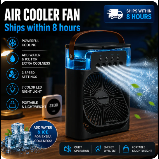 Portable Air Cooler Fan with Water Tank & USB Power - Mini Personal Evaporative Cooler with 3 Speeds, Mist Humidifier, LED Light, Quiet Cooling for Home, Office, Bedroom