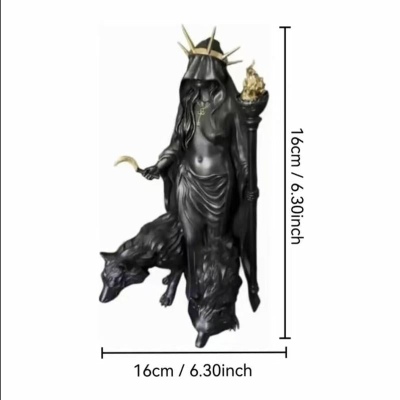 Gothic Hecate Statue, Dark Goddess Holding Torch, Witch Sculpture, Halloween Decor, Mystical Altar, Religious Decoration, Resin Home Ornament