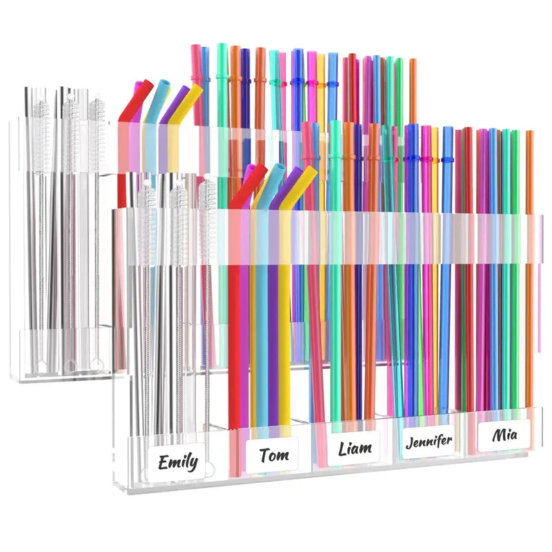 Transparent Acrylic Straw Organizer – Adjustable Large Holder with 60% Stronger Adhesive, BPA-Free Cabinet Door Storage for All Straw Types & Sizes