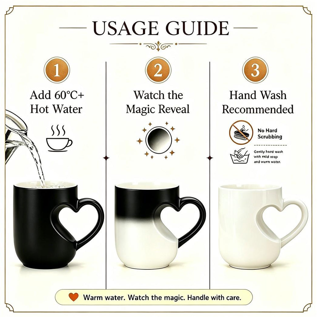 Personalized Heat-Changing Ceramic Mug, 11 oz Color-Changing Coffee Cup with A-Z Initial Letter & Heart-Shaped Handle, Custom Gift