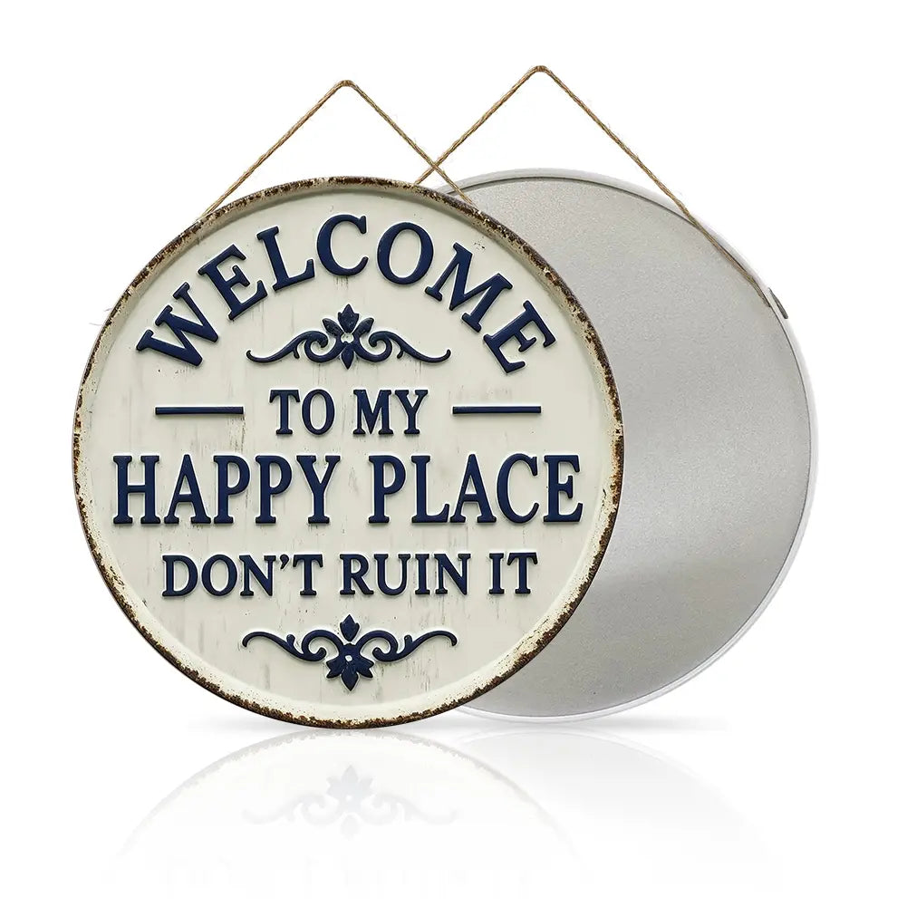 “Welcome to My Happy Place” Metal Sign - Multicolor Wall Art for Home & Office, Perfect Mother's Day Gift (8"/12")