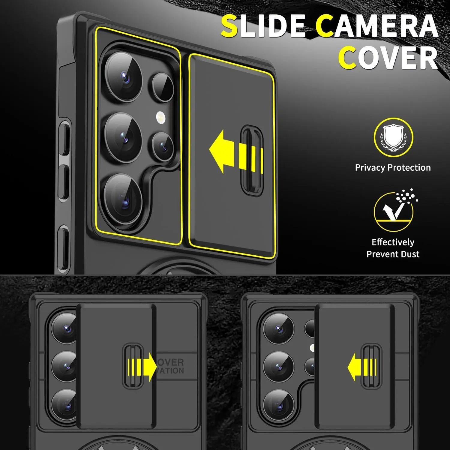 OREKROY Shockproof Magnetic Case with Slide Camera Lens Protector For Samsung Galaxy