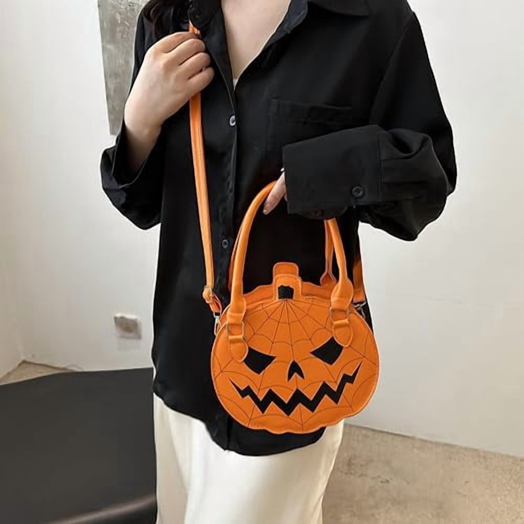 Halloween Pumpkin Shaped Handbag, PU Leather Shoulder & Crossbody Bag with Adjustable Strap, Cute Autumn Purse for Women