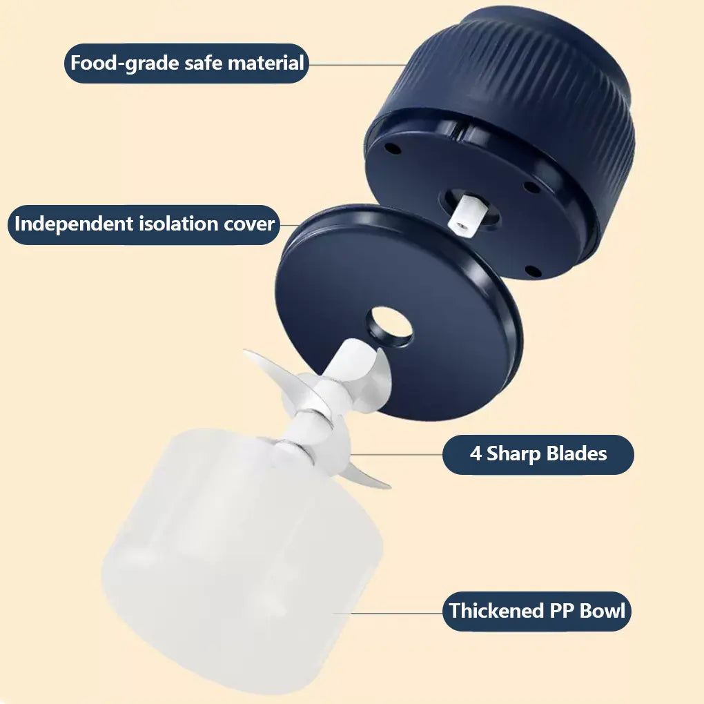 300ML Mini Electric Food Grinder with 4 Blades for Garlic, Chili, and Meat