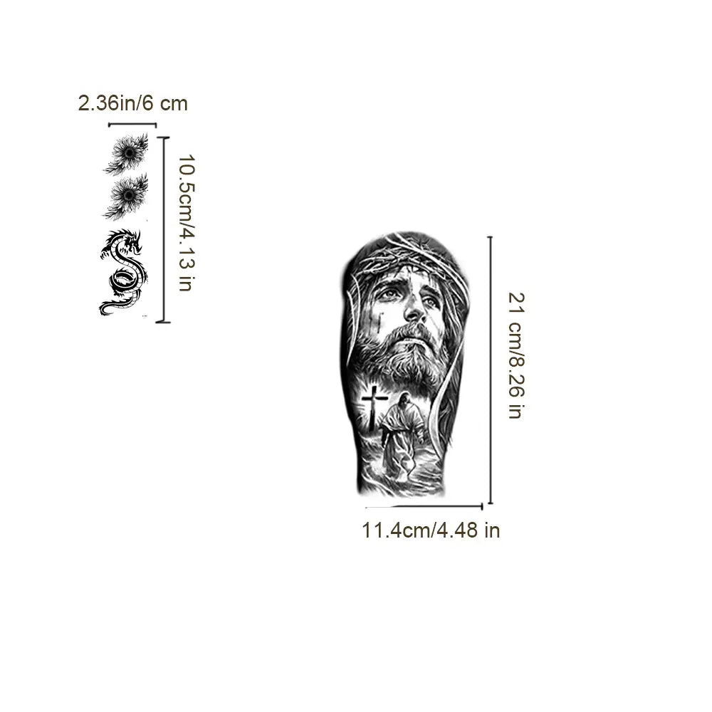 36 Sheets Realistic Temporary Tattoos - Large Half-Sleeve & Small Black Body Art