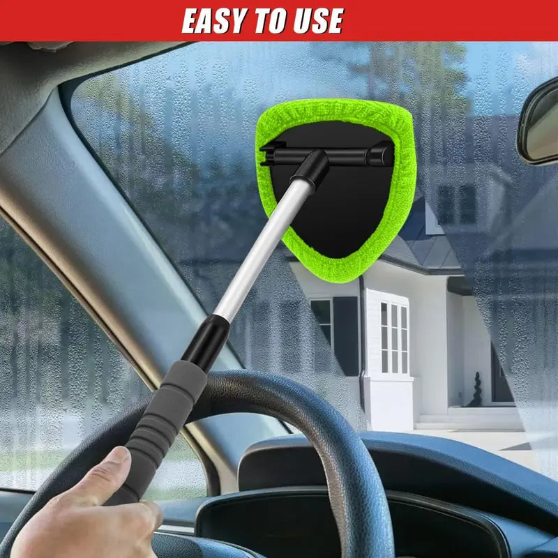 9-Piece Car Windshield Cleaning Kit with Extendable Handle, 180° Swivel Head, 6 Reusable Microfiber Pads, Vent Brush & Spray Bottle for Windows, Mirrors & Glass