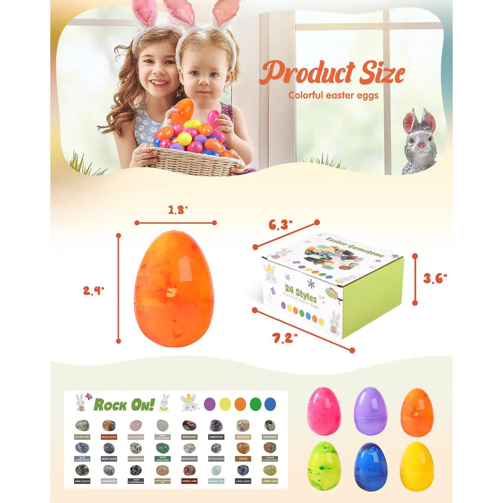 24/48pc Prefilled Easter Eggs with Natural Gemstones | Unique Treasure Hunt Set