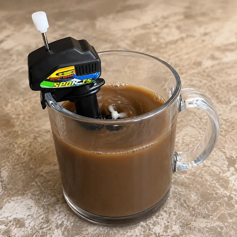 Wind-Up Outboard Mini Boat Motor Coffee Mixer Novelty Beverage Stirrer for Cups, Mugs, & Glasses, Unique Drink Mixing Gadget Toy, Perfect Stocking Stuffer or Holiday Gift