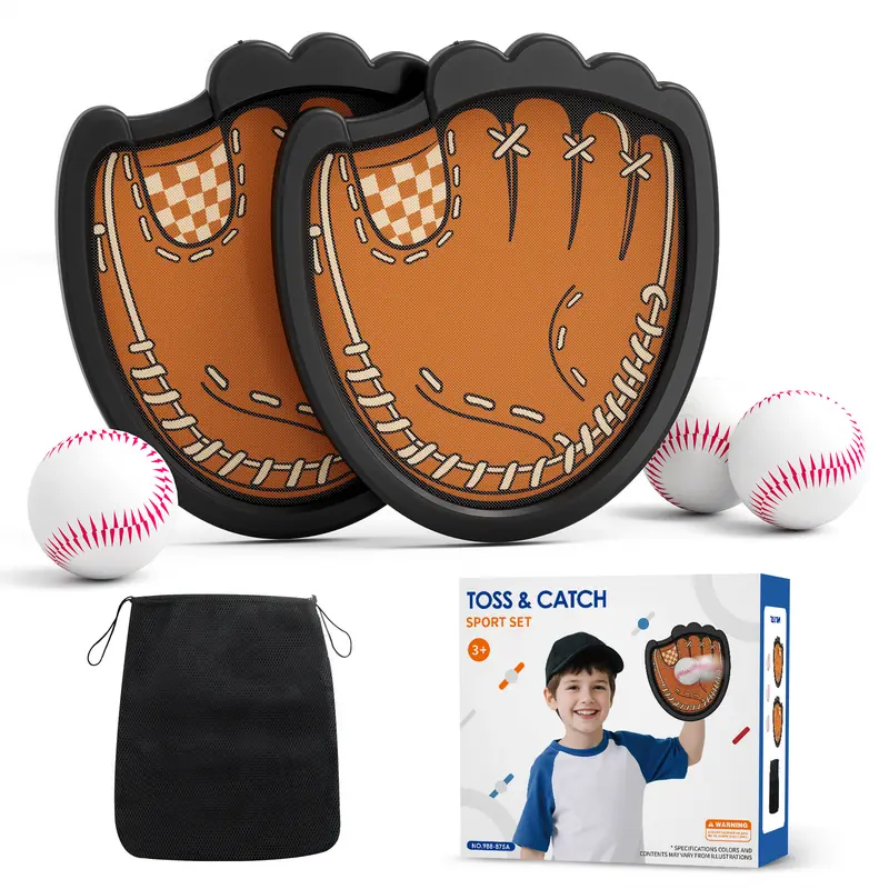 Velcro Ball and Catch Ball Set, Outdoor Games for Kids, Baseball & Football Glove, Beach Yard Camping Toys  (2 Paddles & 3 Balls) Family Backyard Games Summervibes