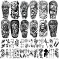 36 Sheets Realistic Temporary Tattoos - Large Half-Sleeve & Small Black Body Art