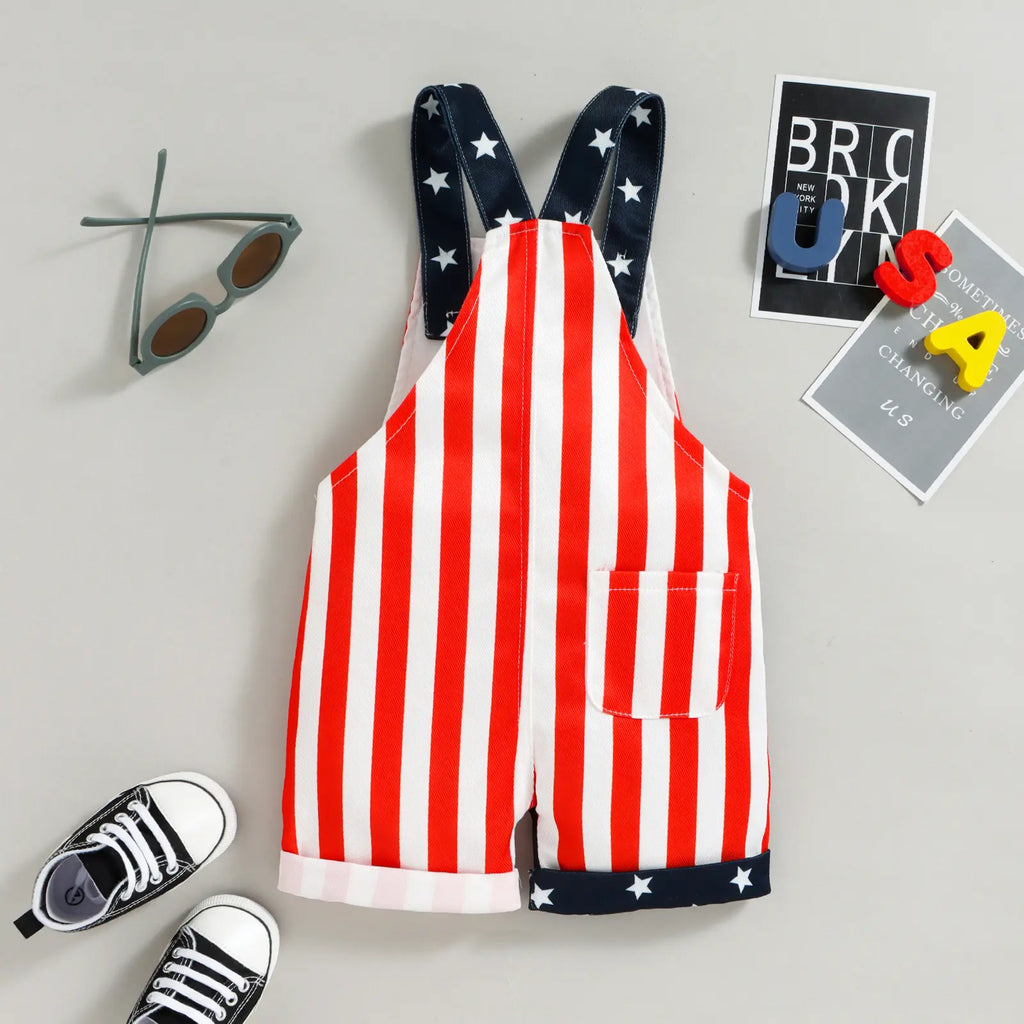 Baby 4th of July American Flag Denim Overall Shorts