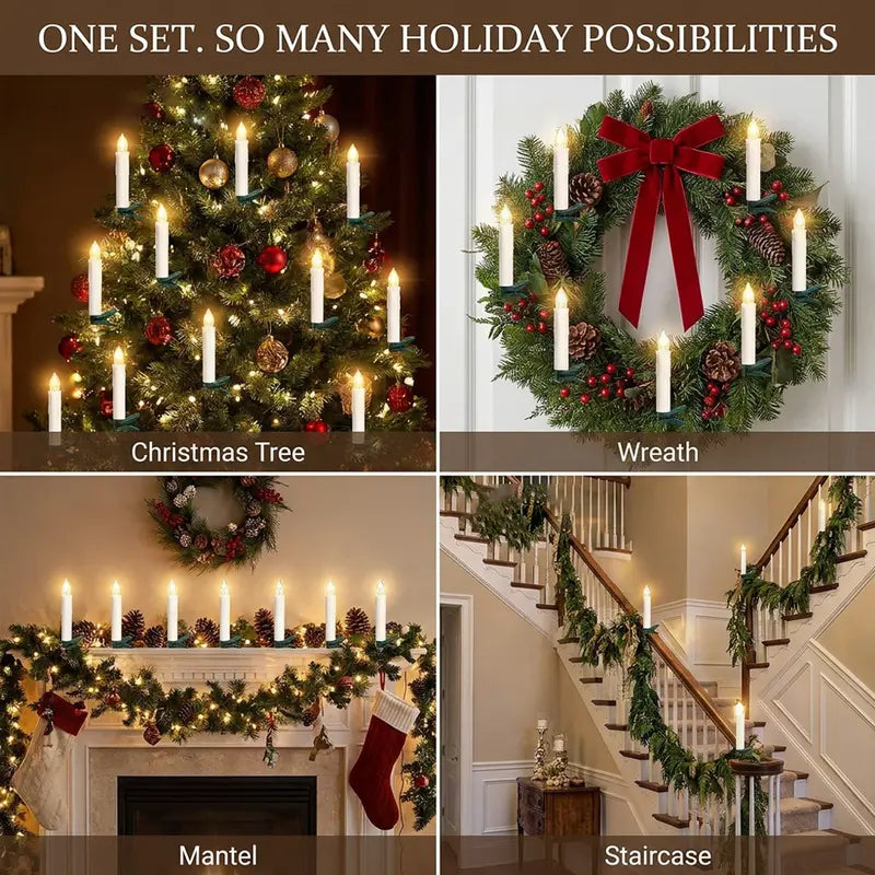 10-Pack LED Flameless Clip Candle Lights with Remote, Dimmable Flickering & Steady Modes, Timer, Christmas Tree Candles for Wreath, Mantel & Holiday Decor
