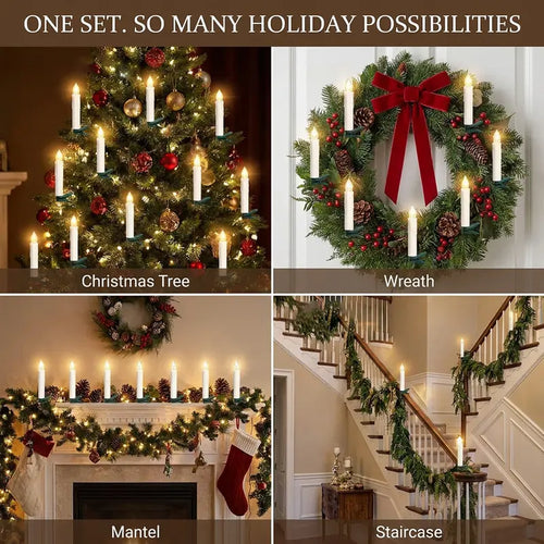 10-Pack LED Flameless Clip Candle Lights with Remote, Dimmable Flickering & Steady Modes, Timer, Christmas Tree Candles for Wreath, Mantel & Holiday Decor