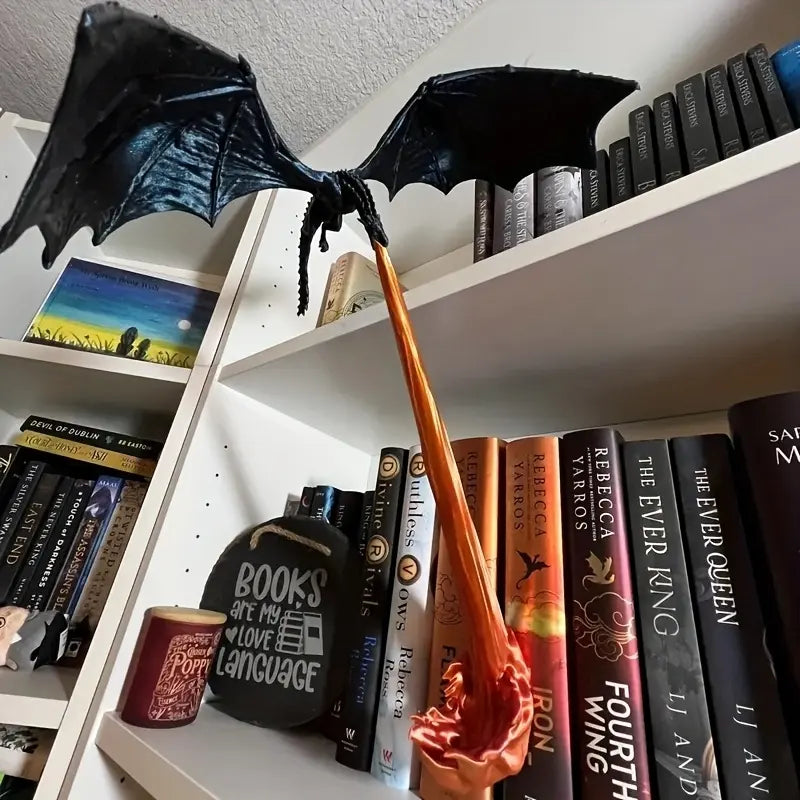 3D Dragon Flame Book Nook Lamp, Fire-Breathing Dragon Sculpture with Glowing Flame Effect, Fantasy Bookshelf Decor for Home, Office and Desk