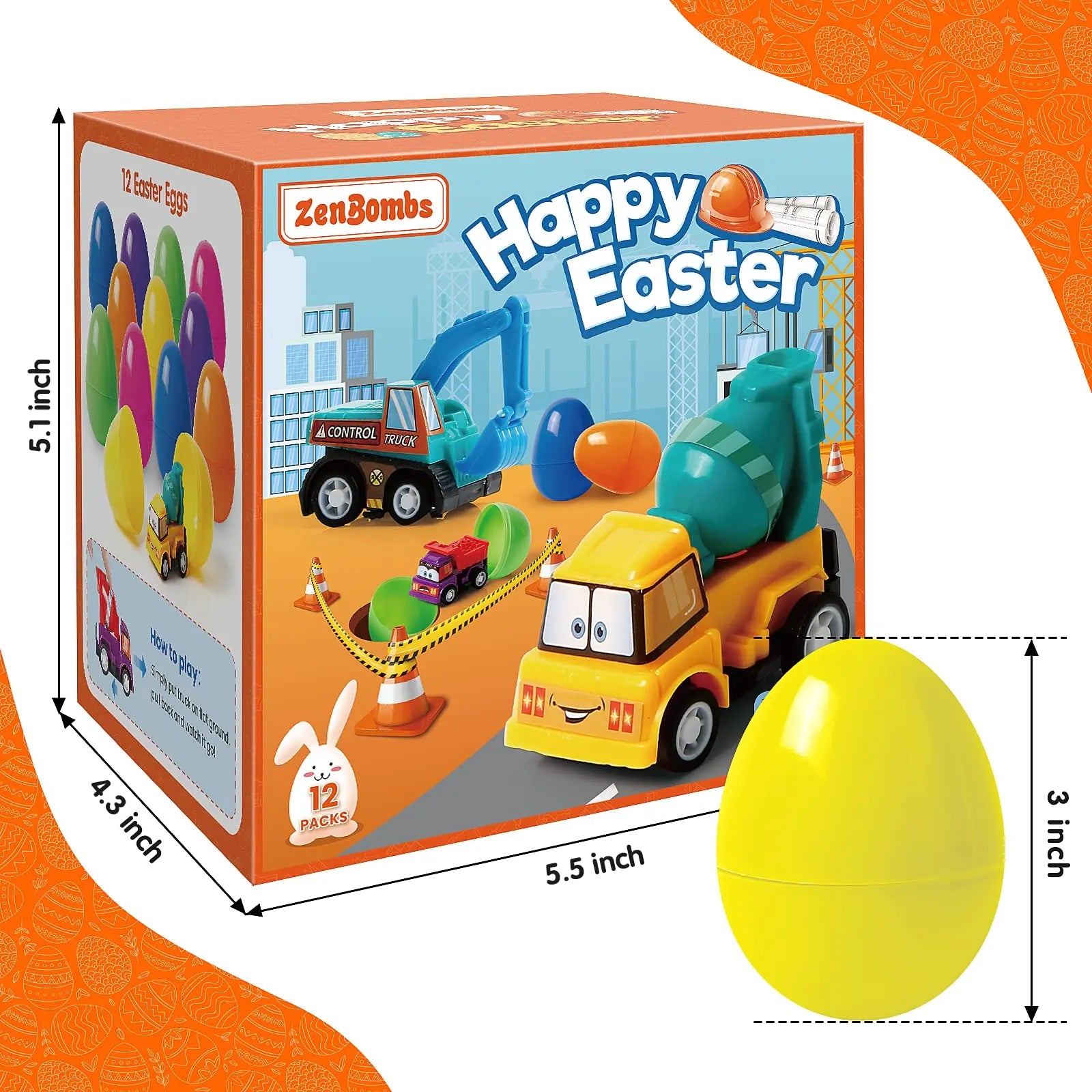 12 Pre-filled Easter Eggs with Pull-Back Engineering Construction Toys
