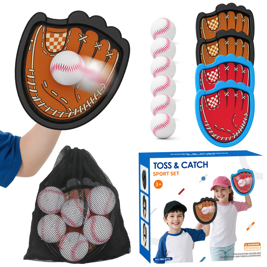 Velcro Ball and Catch Ball Set, Outdoor Games for Kids, Baseball & Football Glove, Beach Yard Camping Toys  (2 Paddles & 3 Balls) Family Backyard Games Summervibes