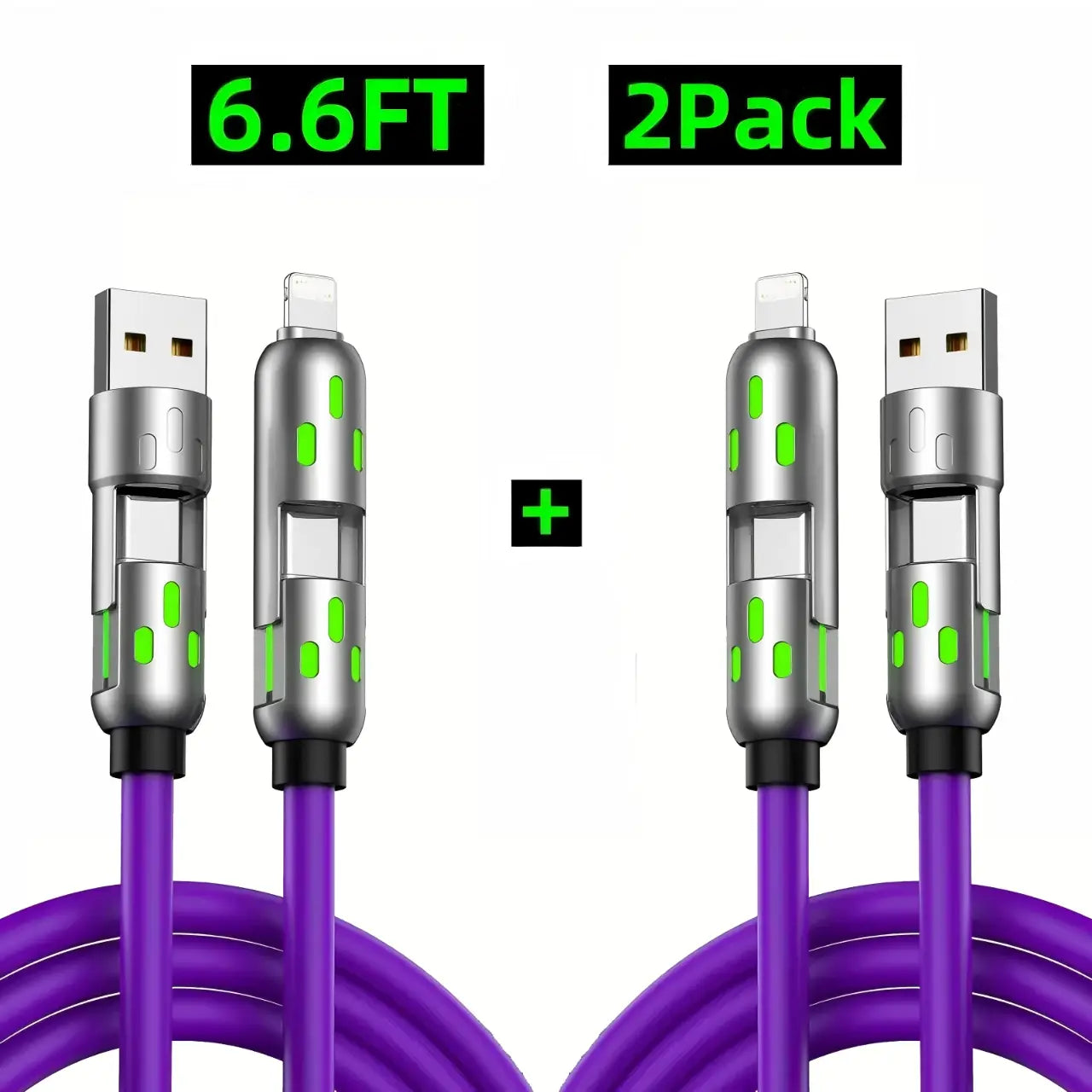 6.6FT 4-in-1 USB-C Cable, PD Fast Charging, Data Sync, EXAVON USB-A, Type-C, Lightning,  Aluminum, Compatible