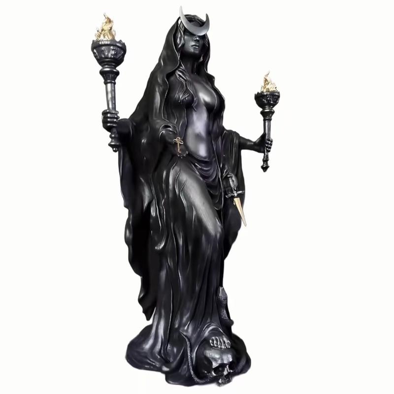 Gothic Hecate Statue, Dark Goddess Holding Torch, Witch Sculpture, Halloween Decor, Mystical Altar, Religious Decoration, Resin Home Ornament