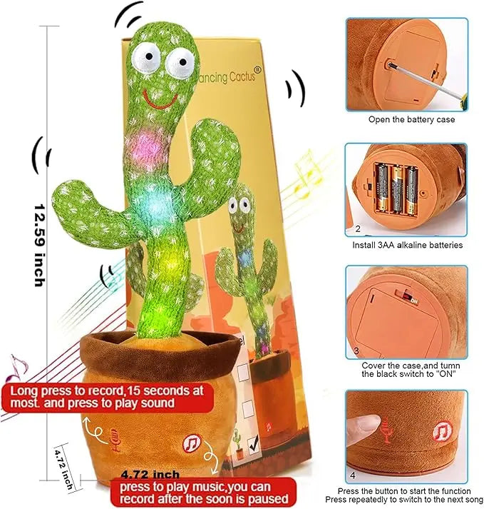 EMOIN Talking Cactus Toy, Interactive Toys Dancing Cactus Toy Mimicking Repeating What You Say, Toddler Infant Baby Toys Gifts for 6 7 8 9 10 Month Old Baby LED Musical Toy