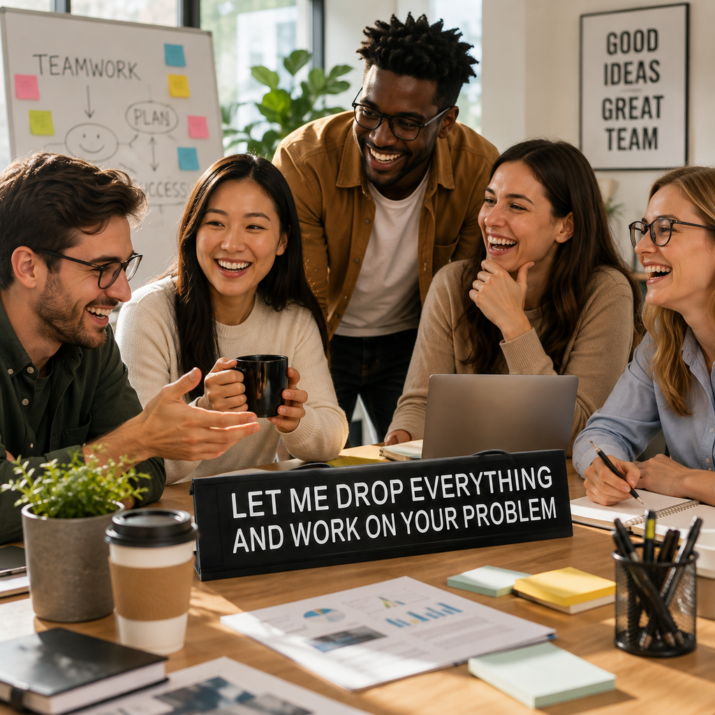 “LET ME DROP EVERYTHING AND WORK ON YOUR PROBLEM” Funny Desk Name Plate, Aluminum Office Desk Plaque, Coworker Prank Gift