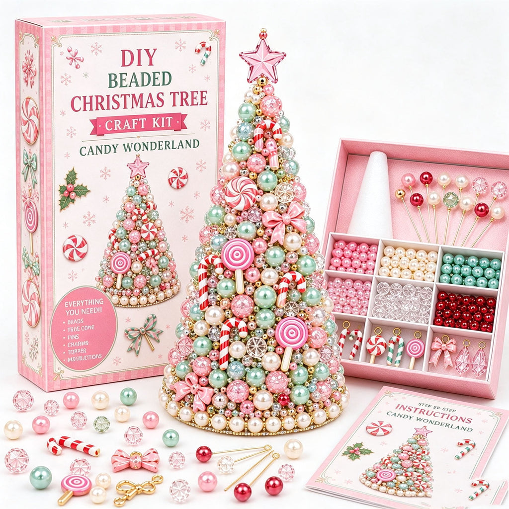 Jeweled Christmas Tree DIY Christmas Craft Christmas Decorations Beaded Christmas Tree 7.48IN All In One Handmade Christmas Table Decor Kit
