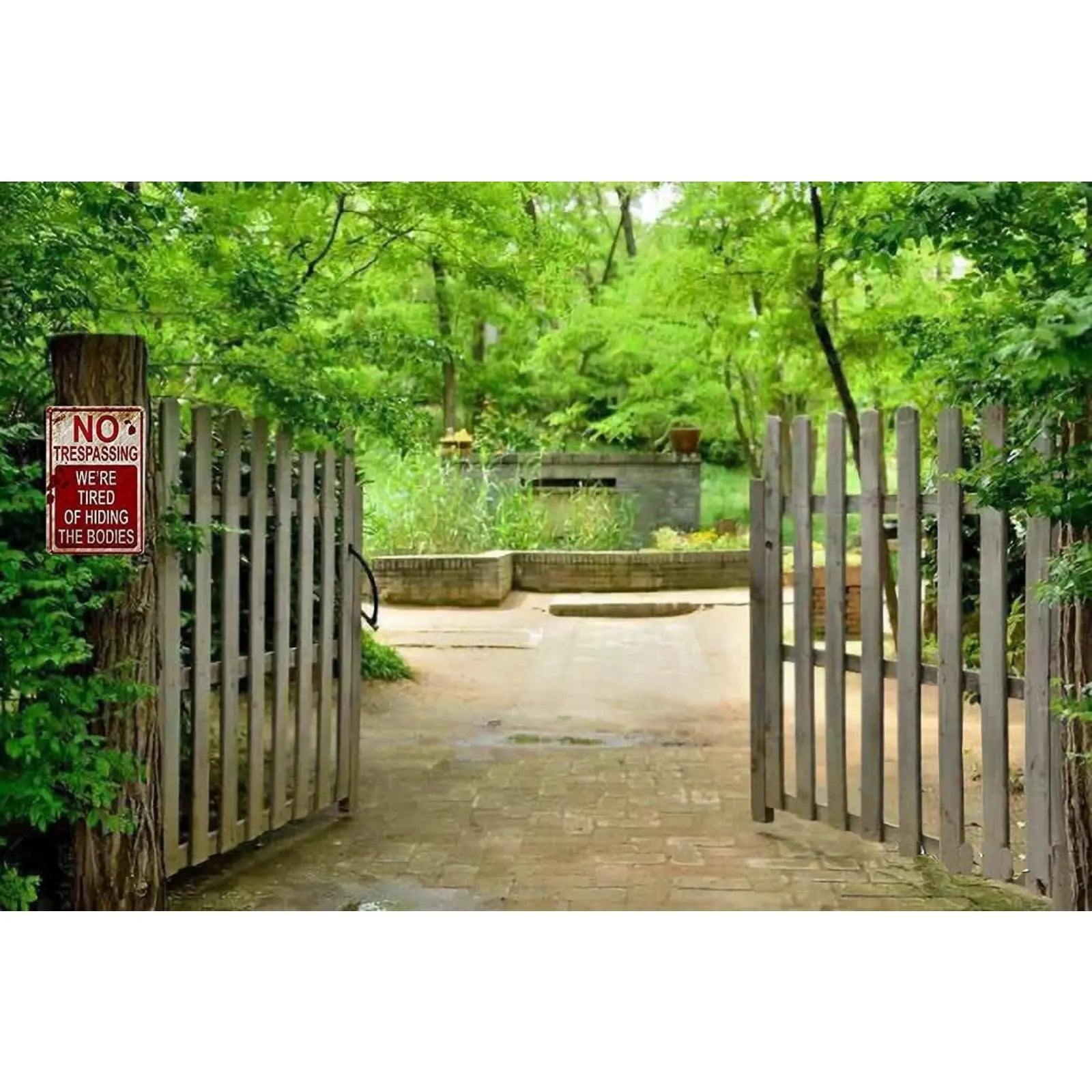 Funny No Trespassing Metal Sign (8" x 12") - "Tired of Hiding Bodies"