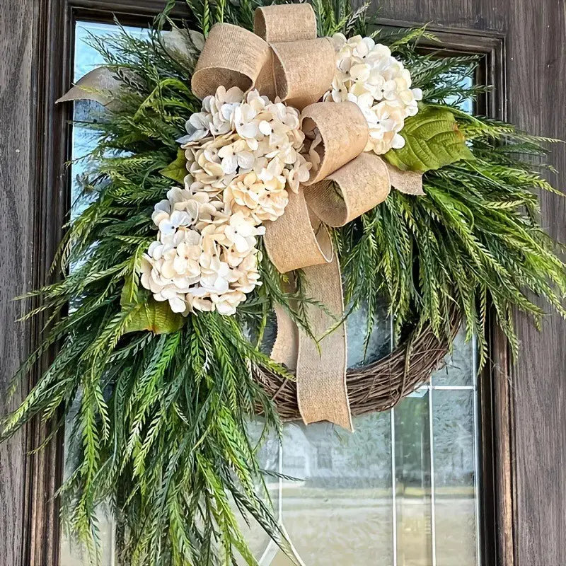 Rustic Bohemian Wreath (double-Sided Door Hanging) with Linen Bow & Greenery