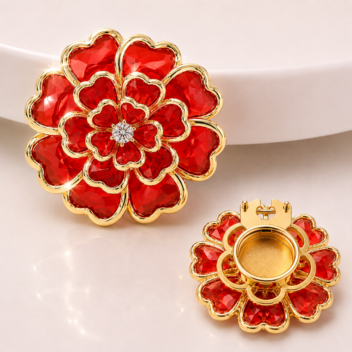 2-Pack Flower Rhinestone Button Covers, 38mm / 1.49 in Crystal Clip-On Jewelry for Blouses, Shirts & Clothing