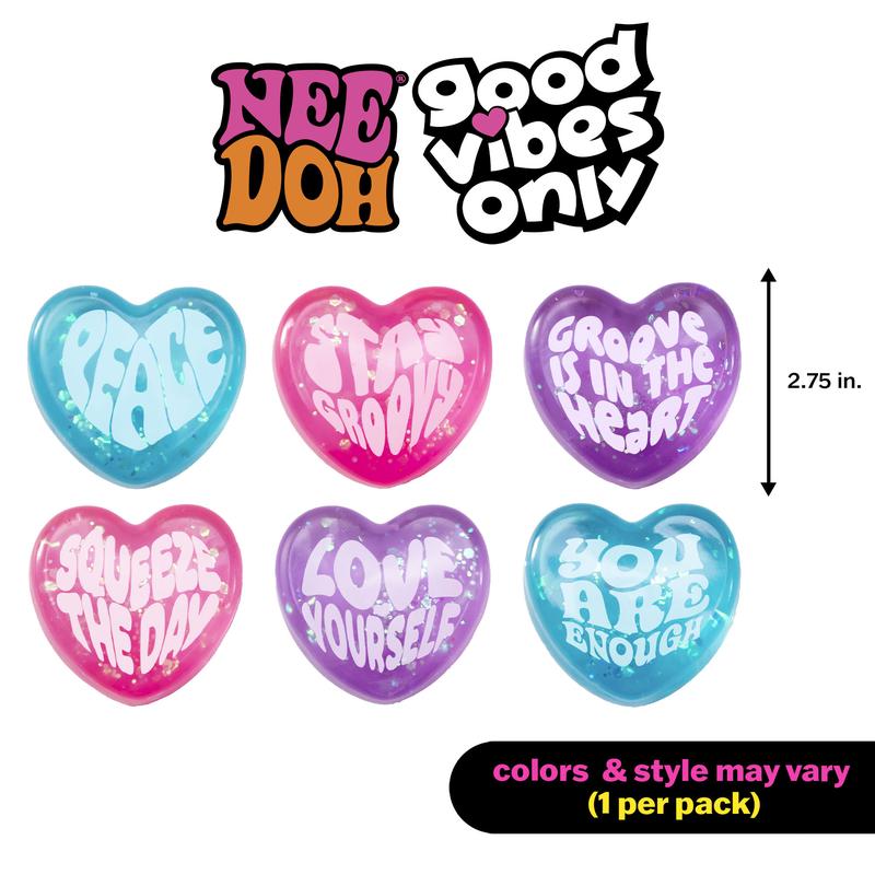 NeeDoh Good Vibes Only Heart-Shaped Stress Relief Toy with Inspirational Messages and Super Solid Squish - Fun & Relaxing for Kids and Adults
