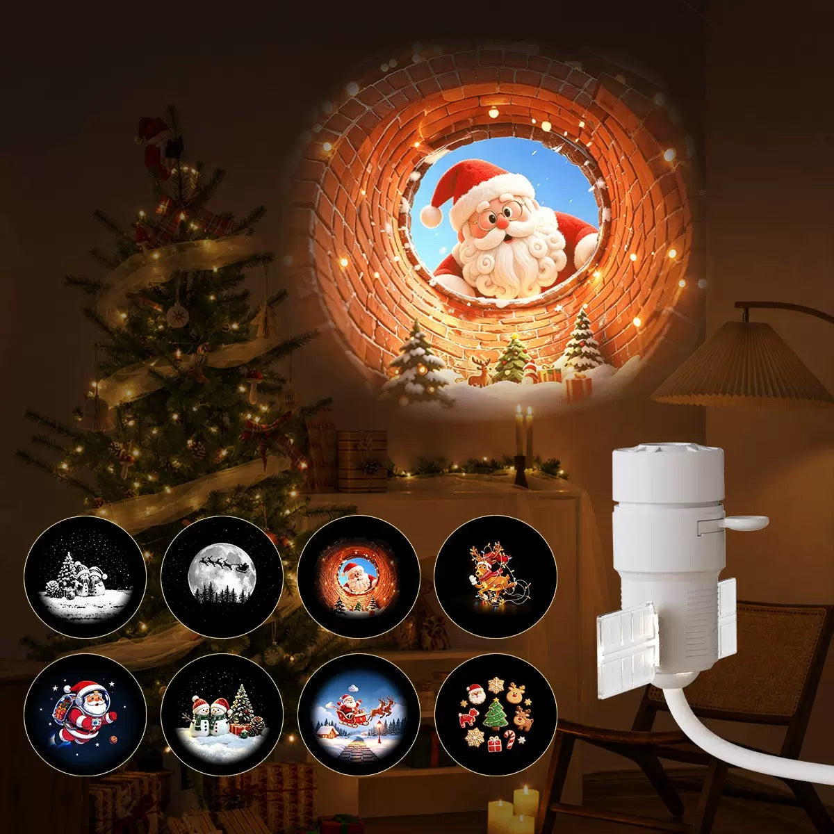 Christmas 2-in-1 Projection Night Light, USB Powered Holiday Projector Lamp with Interchangeable Films, 360° Flexible Touch Control Light for Car, Bedroom, Party & Christmas Decor