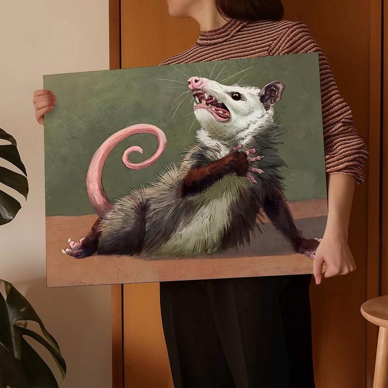 Opossum Funny Poster Canvas Wall Art, Animals Decor, Quirky Wall Decor, Opossum Humor Artwork for Animal Lovers, Funny Gift Idea for Home