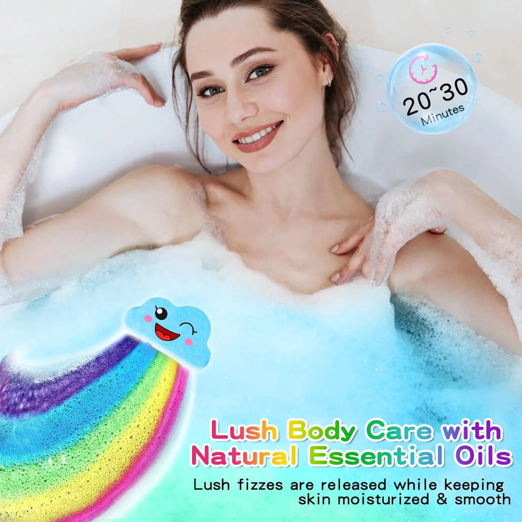 Rainbow Bath Bombs for Kids, Handmade 4 Pcs Kid Bath Bombs Gift Set