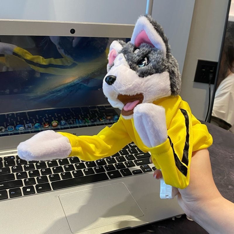 Kung Fu Husky Hand Puppet, Interactive Plush Boxing Dog Toy with Punching Action and Sound Effects, Funny Gift for Kids