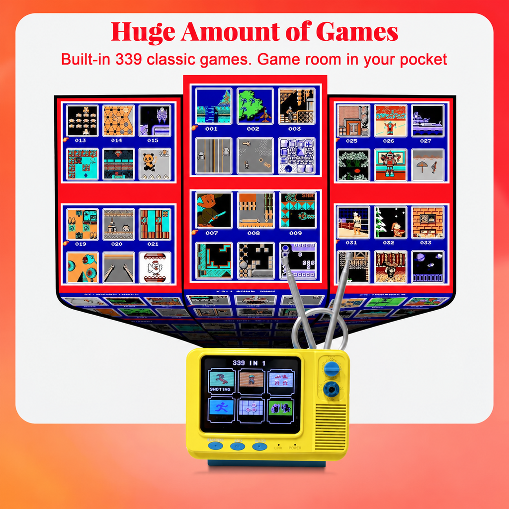 Retro Mini TV Game Console with Wireless Controller Built-in 339 Classic Games Handheld Game Player Support AV Output for Kids