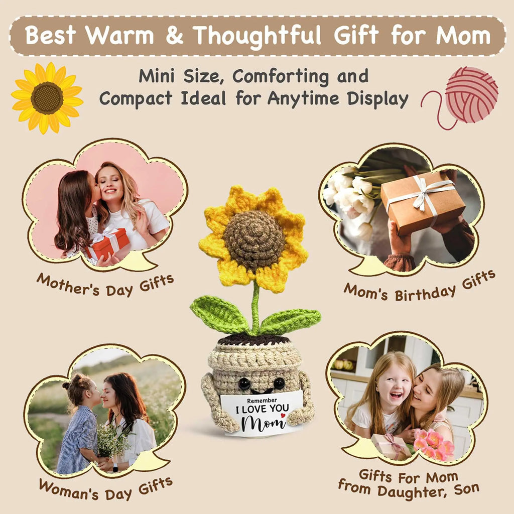 "I Love You Mom" Handmade Crochet Sunflower Gift