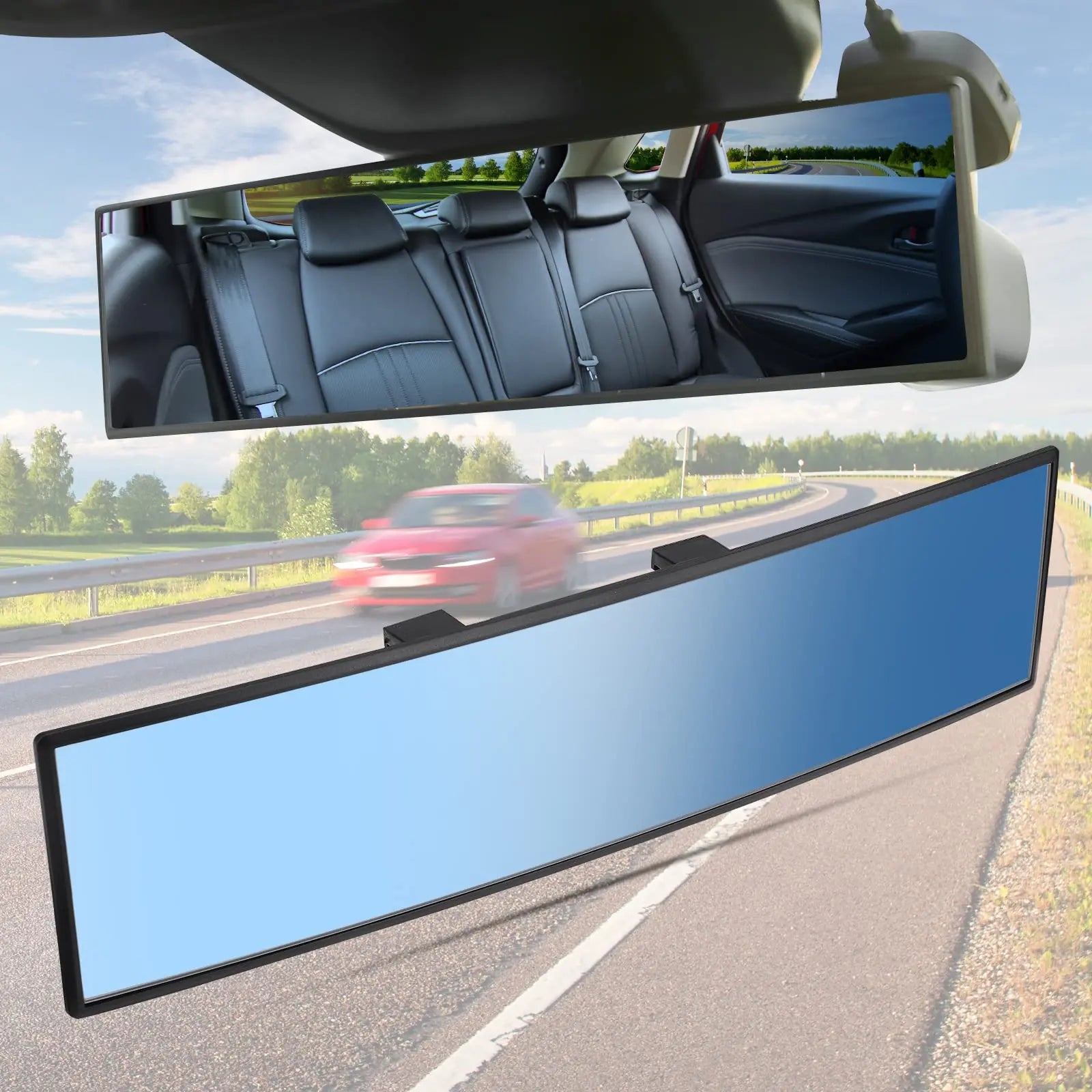 Universal 11.81 Inch Panoramic Convex Real View Mirror for Car SUV Trucks Reversible Passengers High-Quality Glass Anti-Fall Design Easy Install Rearview Mirror
