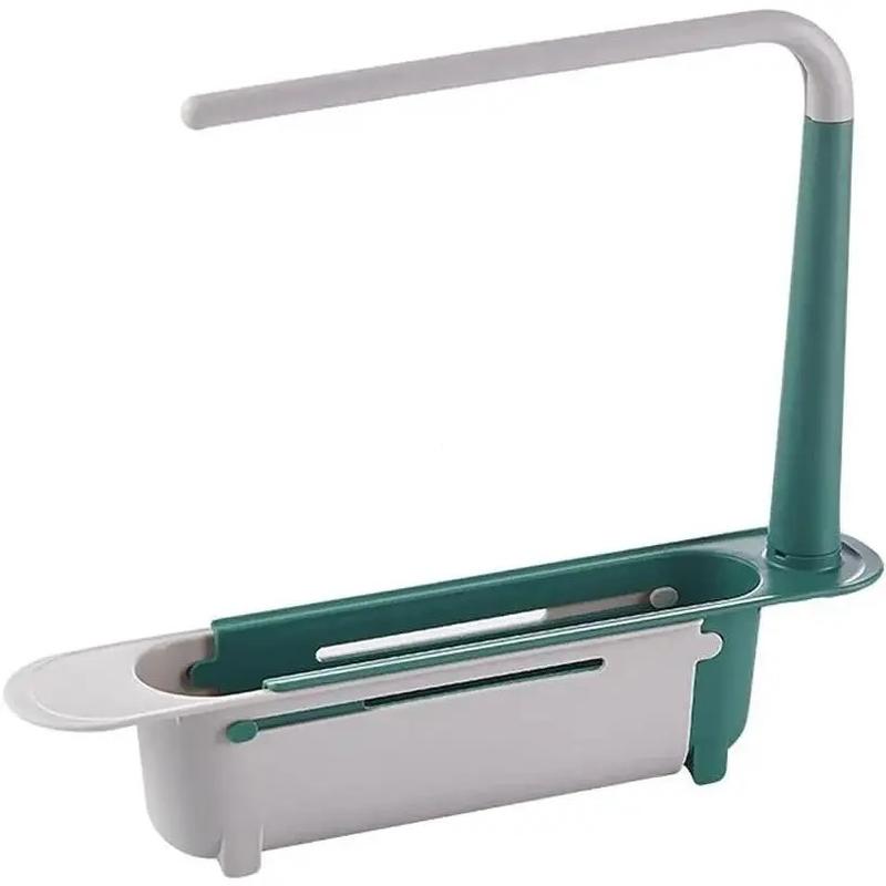 Adjustable Under-Sink Storage Rack, Thick PP Telescopic Organizer with Hanging Rod & Drain Holes for Kitchen Bathroom