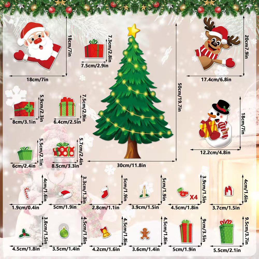 DIY Magnetic Christmas Tree Fridge Magnets Set – Reusable Holiday Refrigerator Decoration Kit with Santa, Reindeer & Gifts