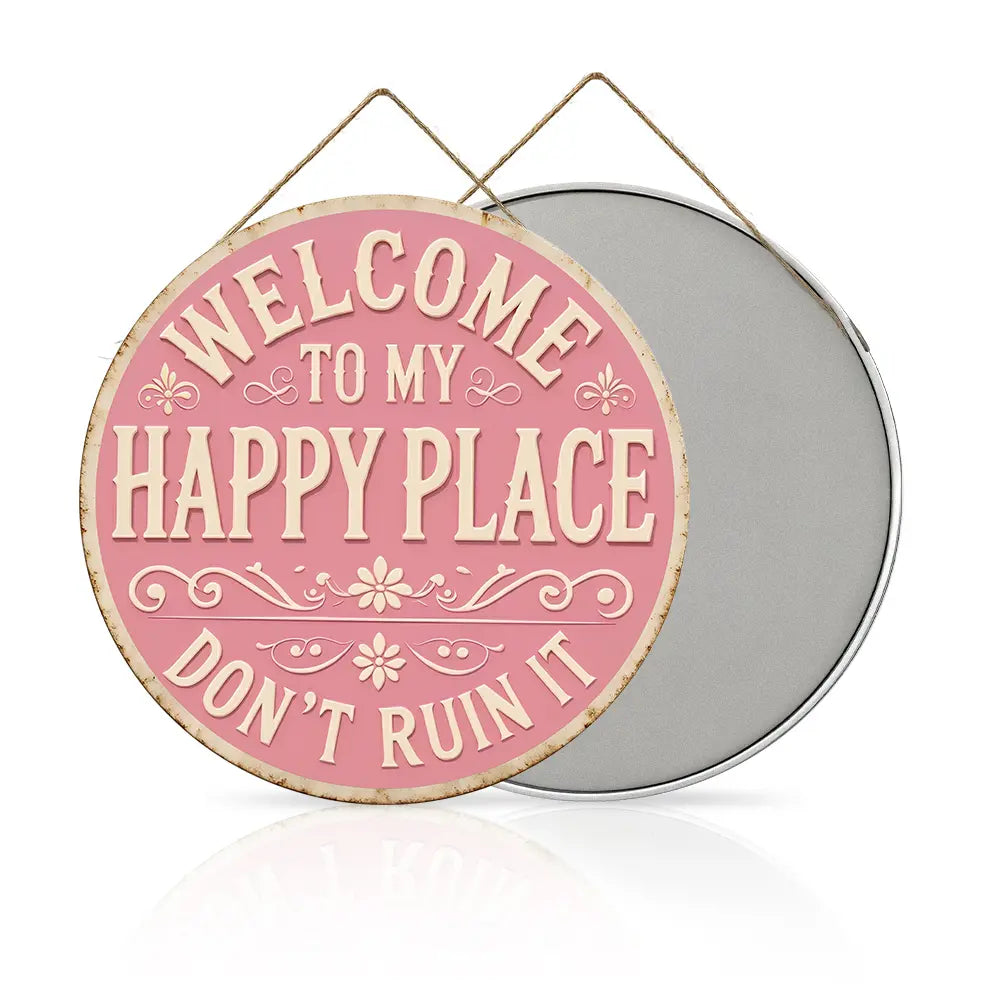 “Welcome to My Happy Place” Metal Sign - Multicolor Wall Art for Home & Office, Perfect Mother's Day Gift (8"/12")