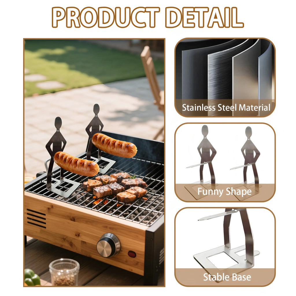 2PCS Funny Man Hot Dog Roaster: Portable Stainless Steel BBQ Rack