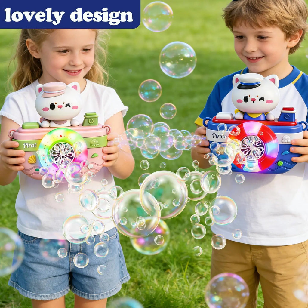 Cute Pirate Bubble Machine Toy for Kids – Automatic Bubble Blower with LED Lights & Music, High-Output Bubble Maker for Outdoor Play & Bath Fun