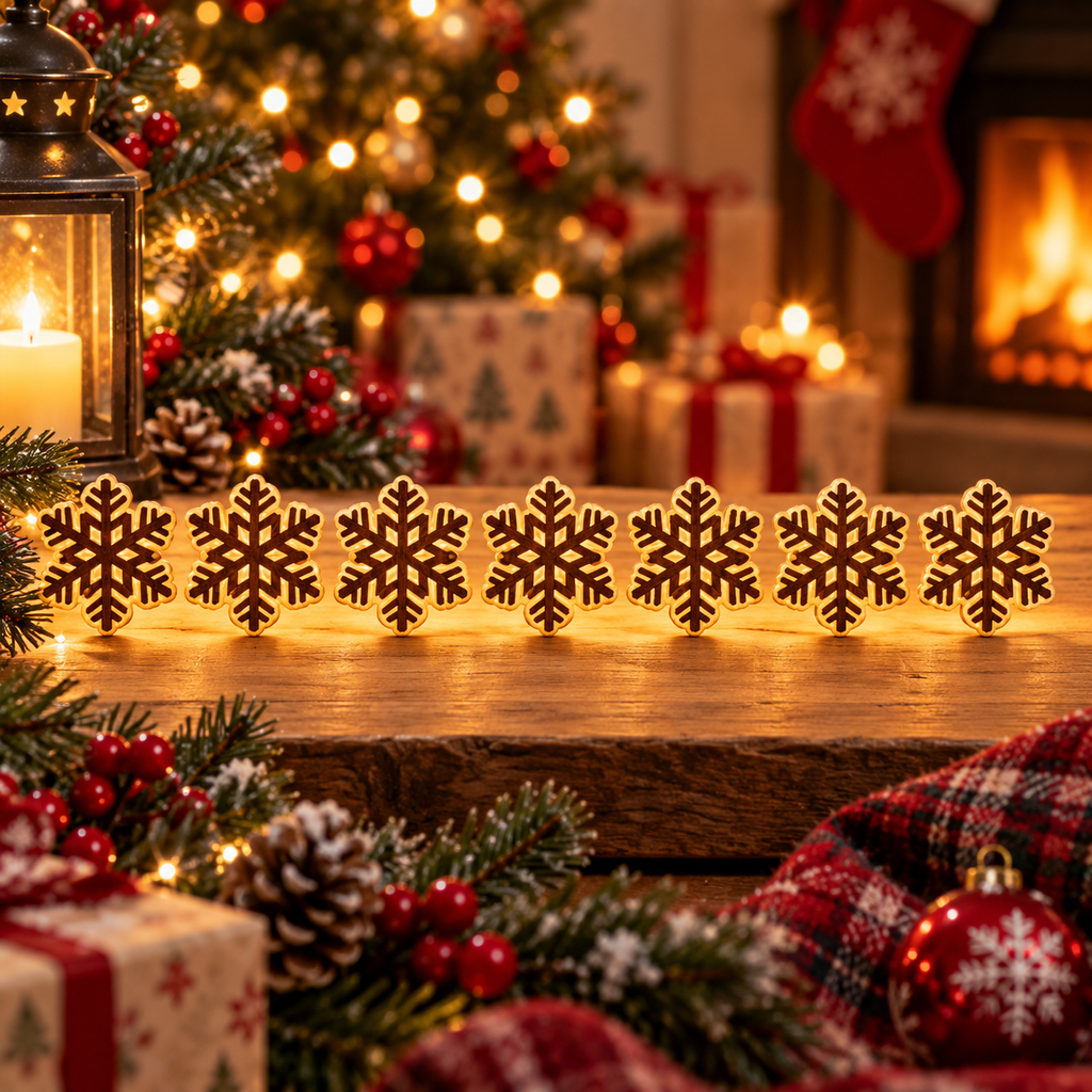 7-Piece Christmas Light-Up Wall Decorations, Battery-Operated Warm LED Holiday Decor with Self-Adhesive Pads, Festive Indoor Christmas Decorations