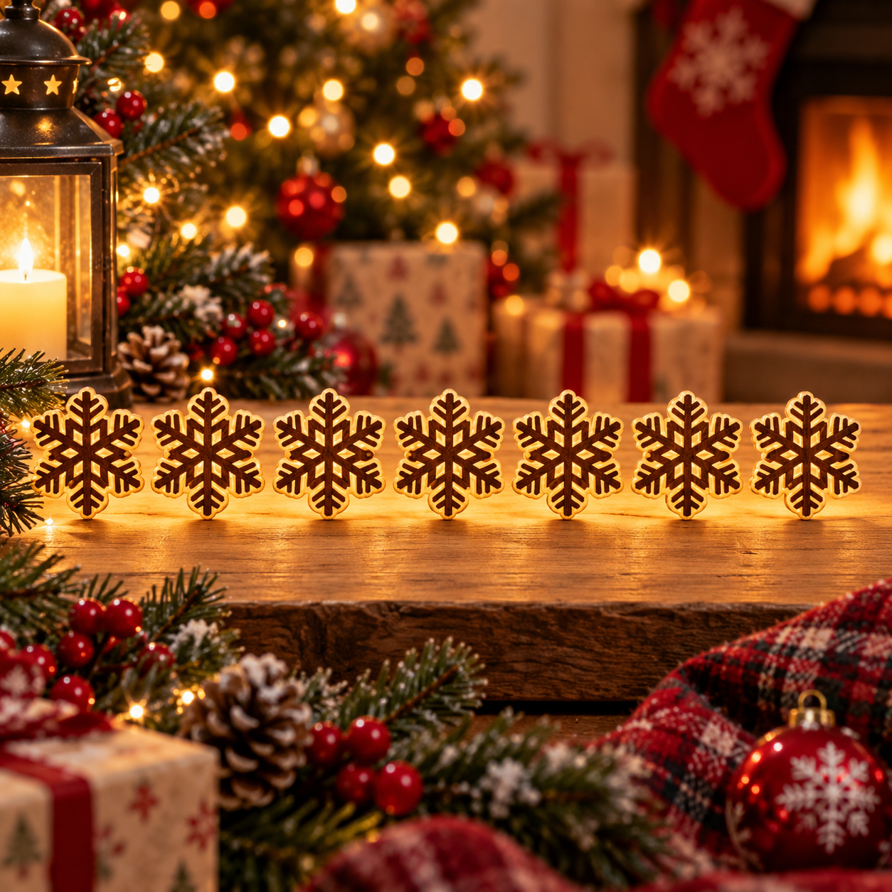7-Piece Christmas Light-Up Wall Decorations, Battery-Operated Warm LED Holiday Decor with Self-Adhesive Pads, Festive Indoor Christmas Decorations