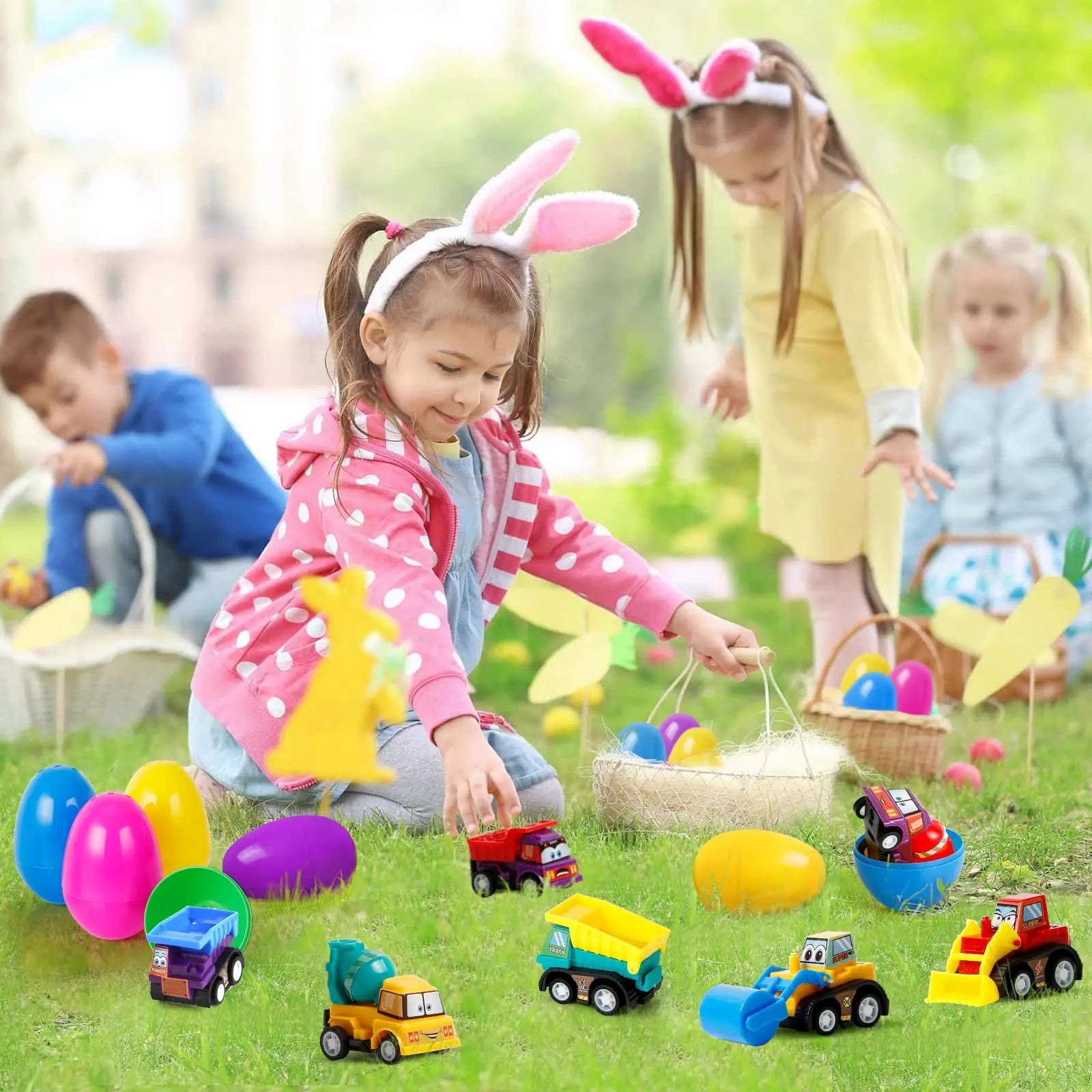12 Pre-filled Easter Eggs with Pull-Back Engineering Construction Toys