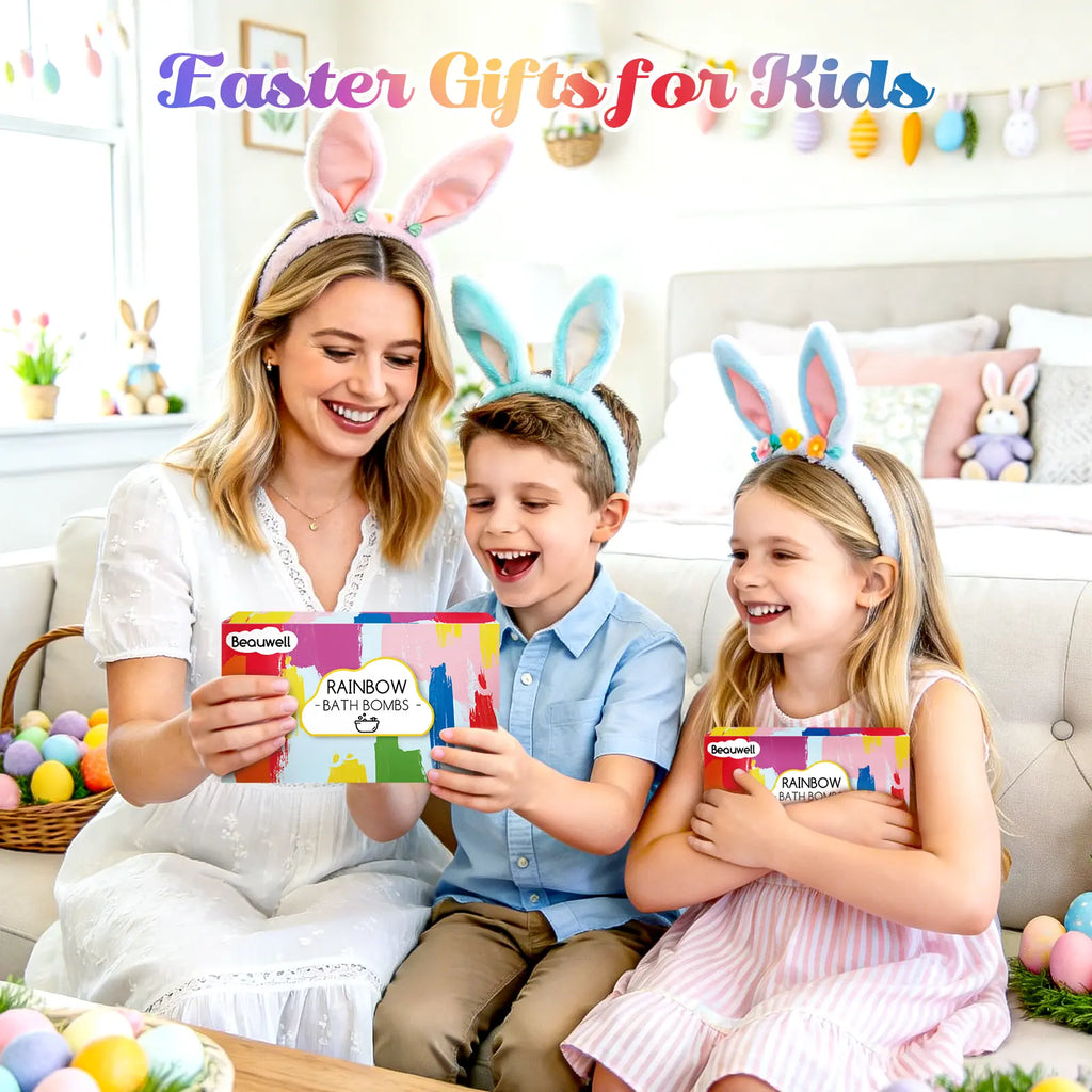 Rainbow Bath Bombs for Kids, Handmade 4 Pcs Kid Bath Bombs Gift Set