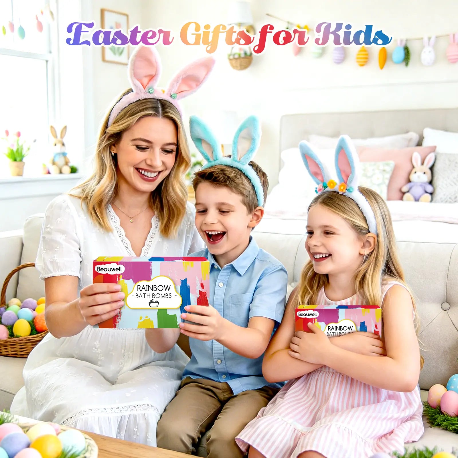 Rainbow Bath Bombs for Kids, Handmade 4 Pcs Kid Bath Bombs Gift Set