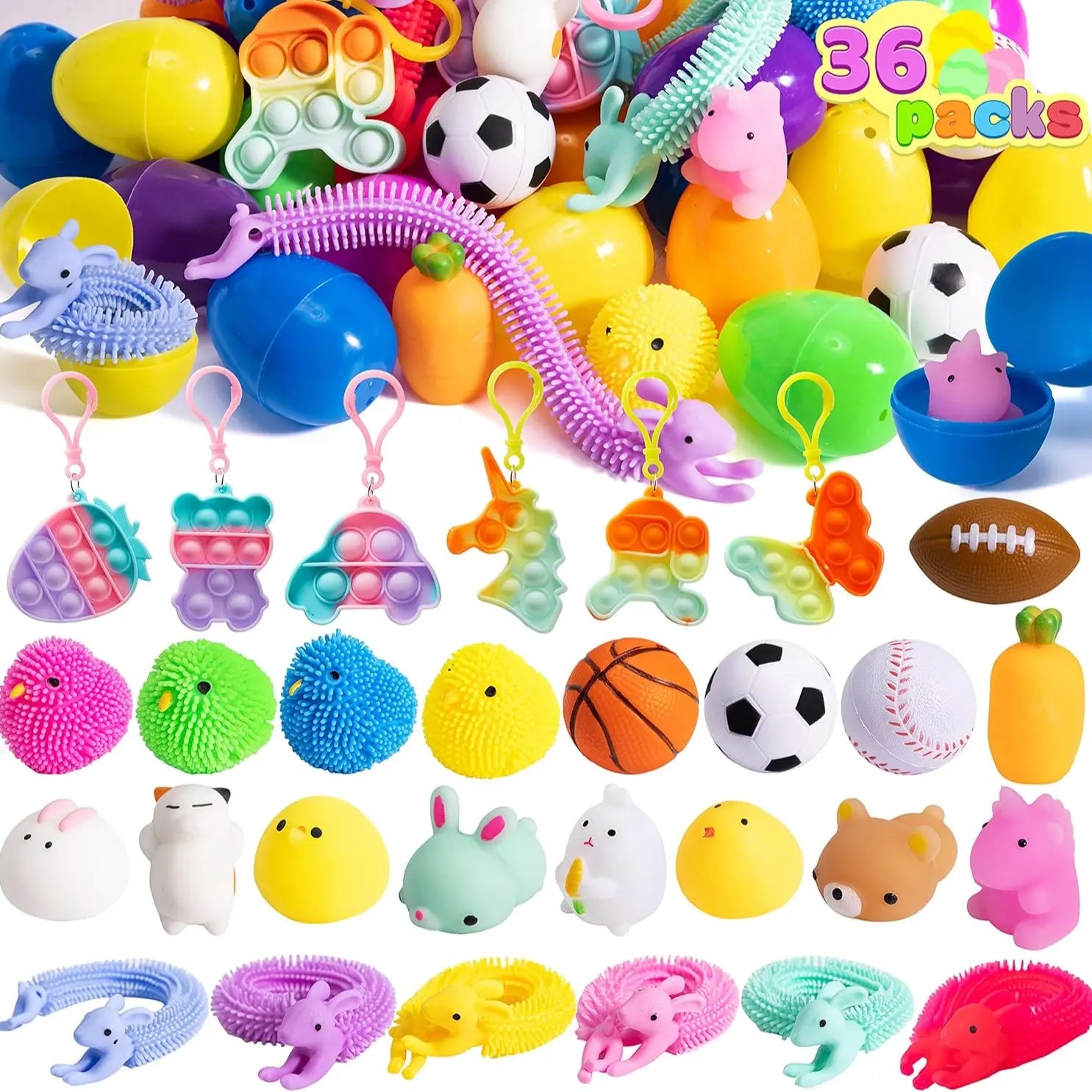 Prefilled Easter Eggs Toys and Stickers for Easter Egg Hunt, Filled with Toys Party Favors for Kids Boys Girls Easter Eggs Hunt, Basket Stuffers Fillers, Classroom Prize Supplies Kids Outdoor Play